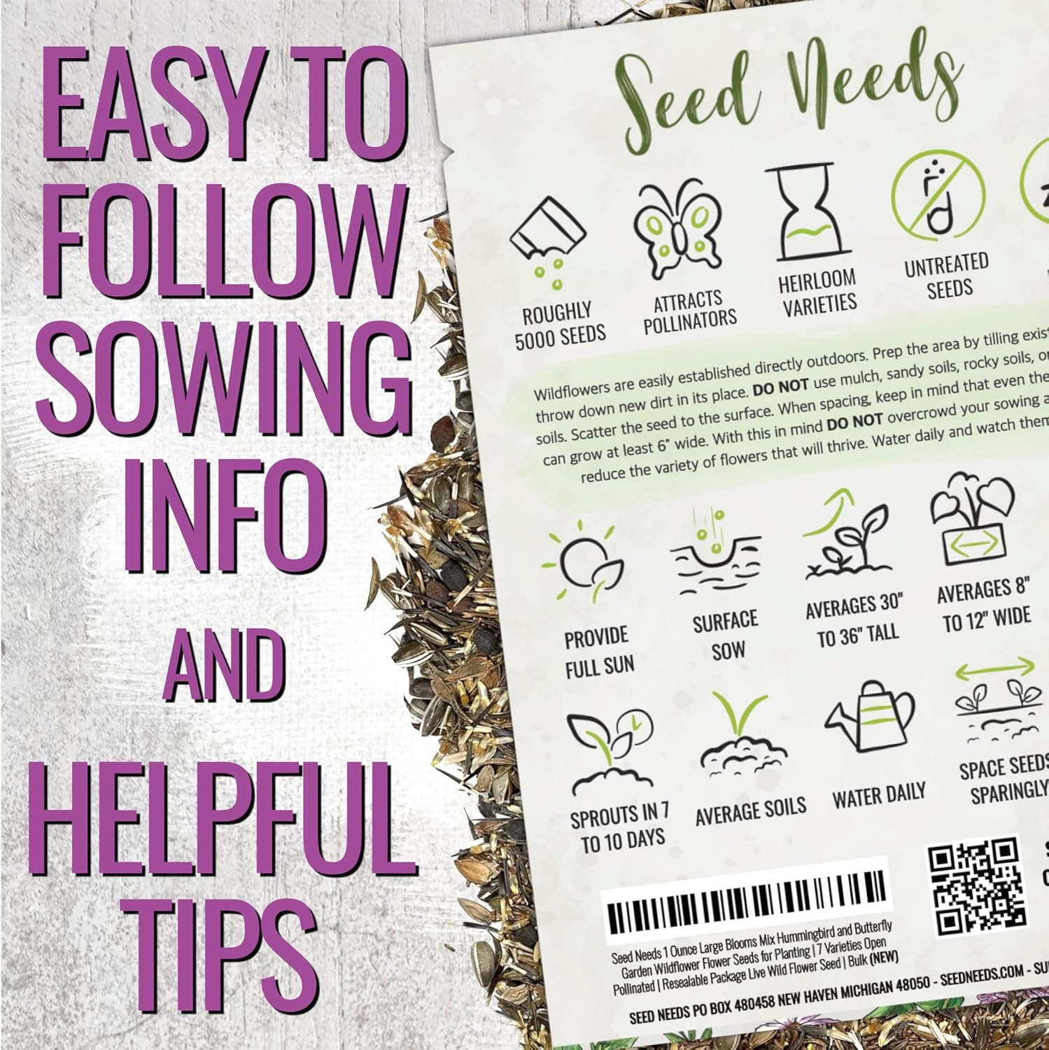 Seed Needs Seed Needs Garden Flower Seeds Large Blooms Mix Hummingbird and Butterfly | 1 Ounce No Filler 7 Varieties Open Pollinated | Resealable Package Live Wild Flower Seed | Bulk Medium Pack Big Blooms Mix in use