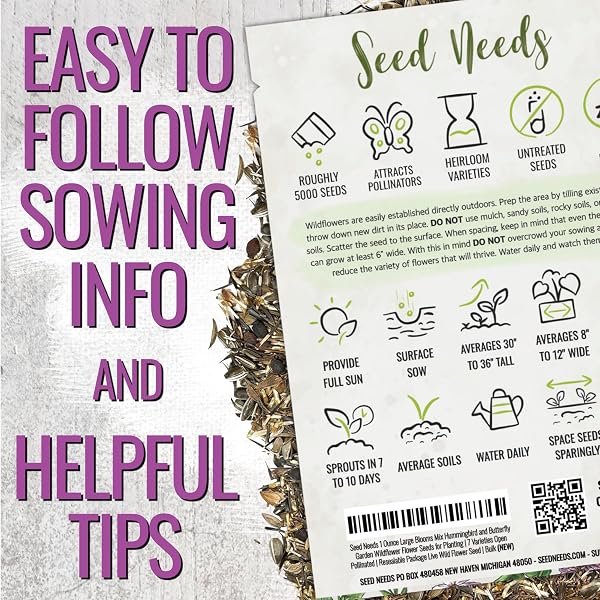 Seed Needs Seed Needs Garden Flower Seeds Large Blooms Mix Hummingbird and Butterfly | 1 Ounce No Filler 7 Varieties Open Pollinated | Resealable Package Live Wild Flower Seed | Bulk Medium Pack Big Blooms Mix in use