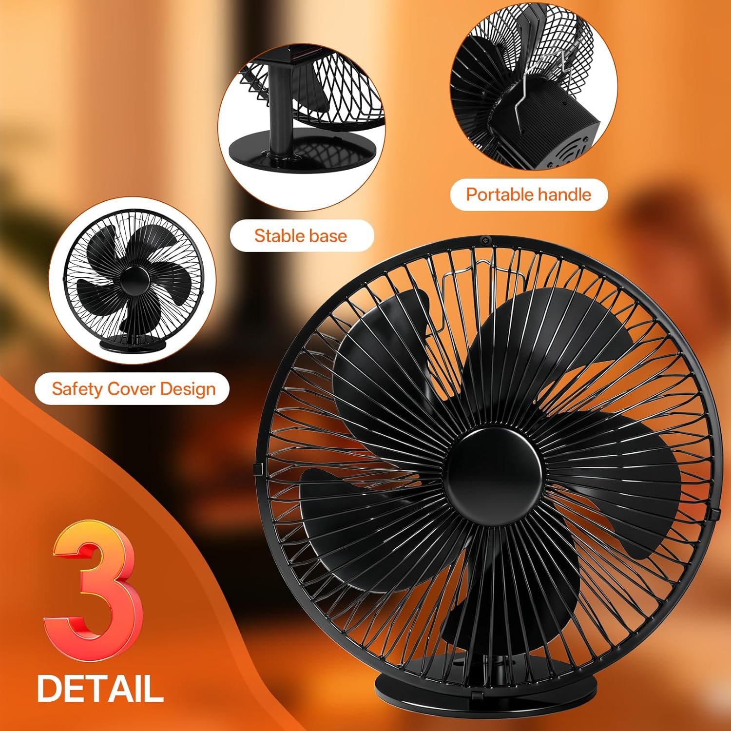 Heat Powered Wood Stove Fan with Safety Guard | Non Electric Heat Activated Fan for Wood Burning Stove/Log Burner | Thermoelectric Fireplace Fan | Stove Accecories