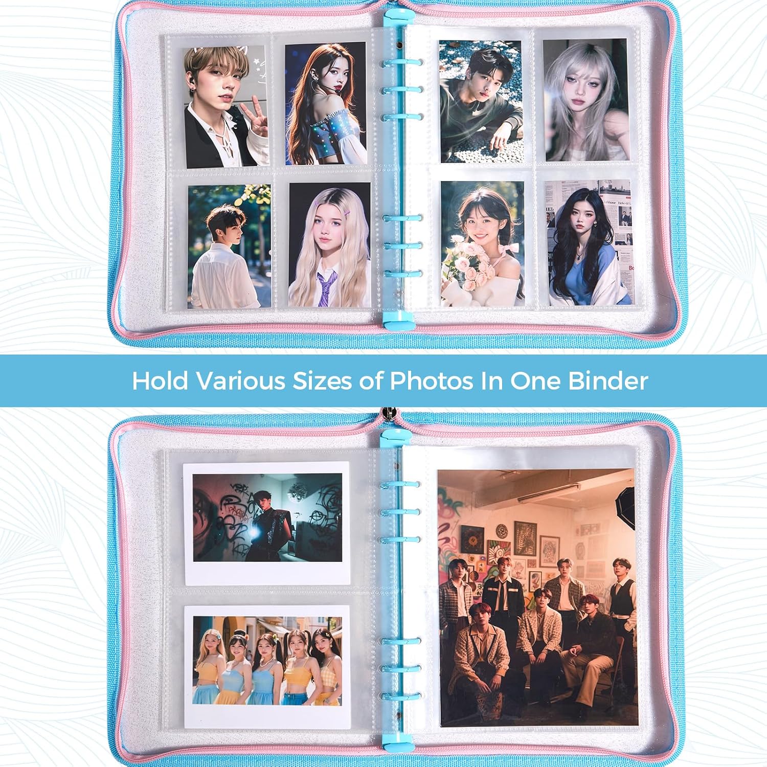 A5 Kpop Photocard Binder,50 Card Pages,270 Slots,3 Card Slot Sizes.Cute Photo Album for Kpop Stan.Blue