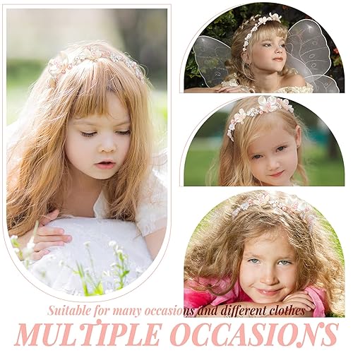 Miniatura 4 de 3 piezas de diadema de flores para niña, diadema de perlas, corona de flores, princesa, diadema de pelo de vid para boda, bebé, niñas, fiesta de