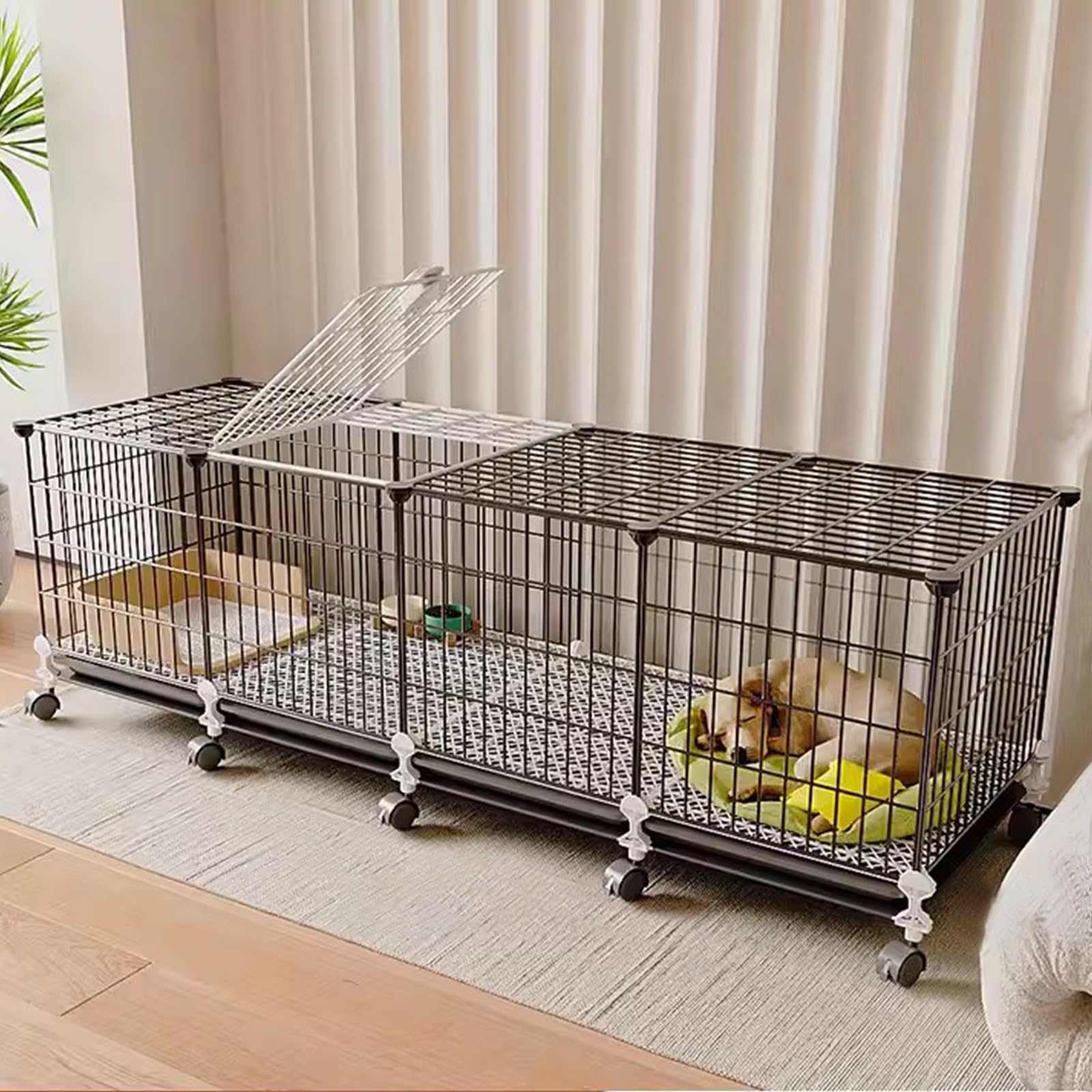 Cage portable pour chiens avec toilettes intégrées et roulettes