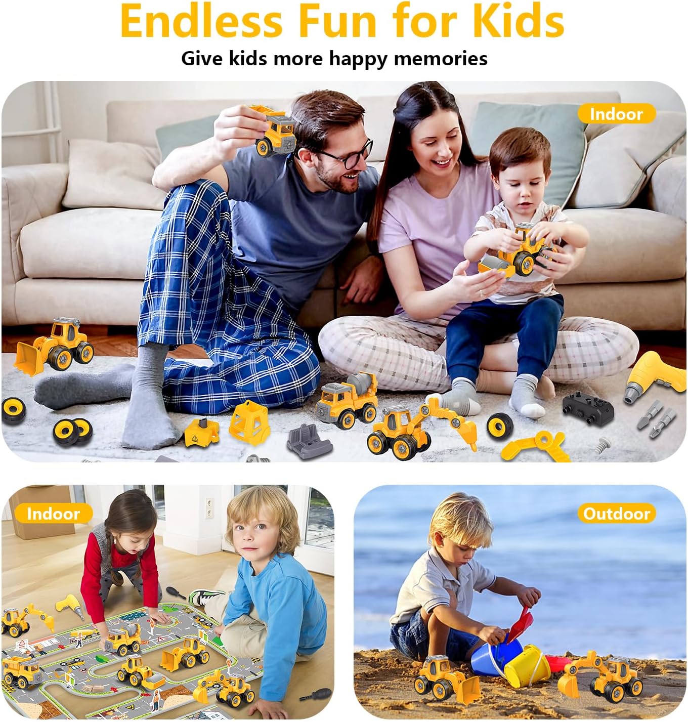 Take Apart Construction Truck Excavator Toys for Kids Ages 3-8, STEM Learning Building Toys with Electric Drill & Puzzle Play, Educational Engineering Birthday for Boys Kids Toddlers