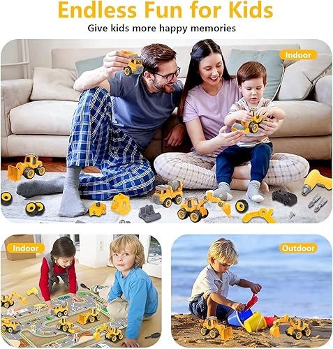Miniatura 6 de Juguetes de Construcción de Camiones de Excavadora para Desarmar para Niños de 3 a 8 años, Juguetes de Construcción de Aprendizaje STEM con Taladro