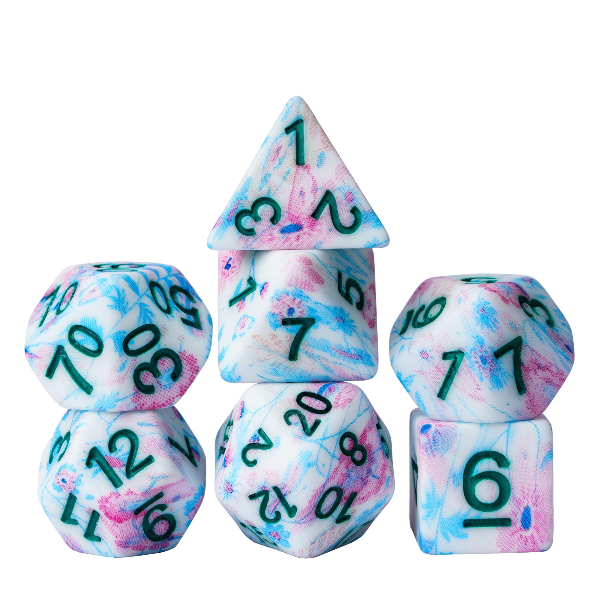 HDdais DND Dice Set, 7PCS Polyhedral Dice Set D&D with Flower Pattern for Role Playing Game and Tabletop Games