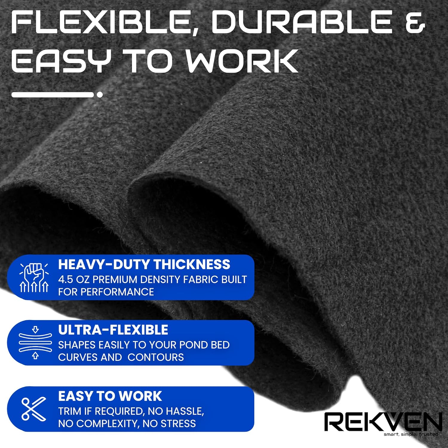Pond Liner Underlayment - 10 x 15 Feet - Non Woven Geotextile Landscaping Fabric with 15 U-Pin Garden Staples - Perfect Padding for Fish Koi and Preformed Ponds Fountains Waterfalls