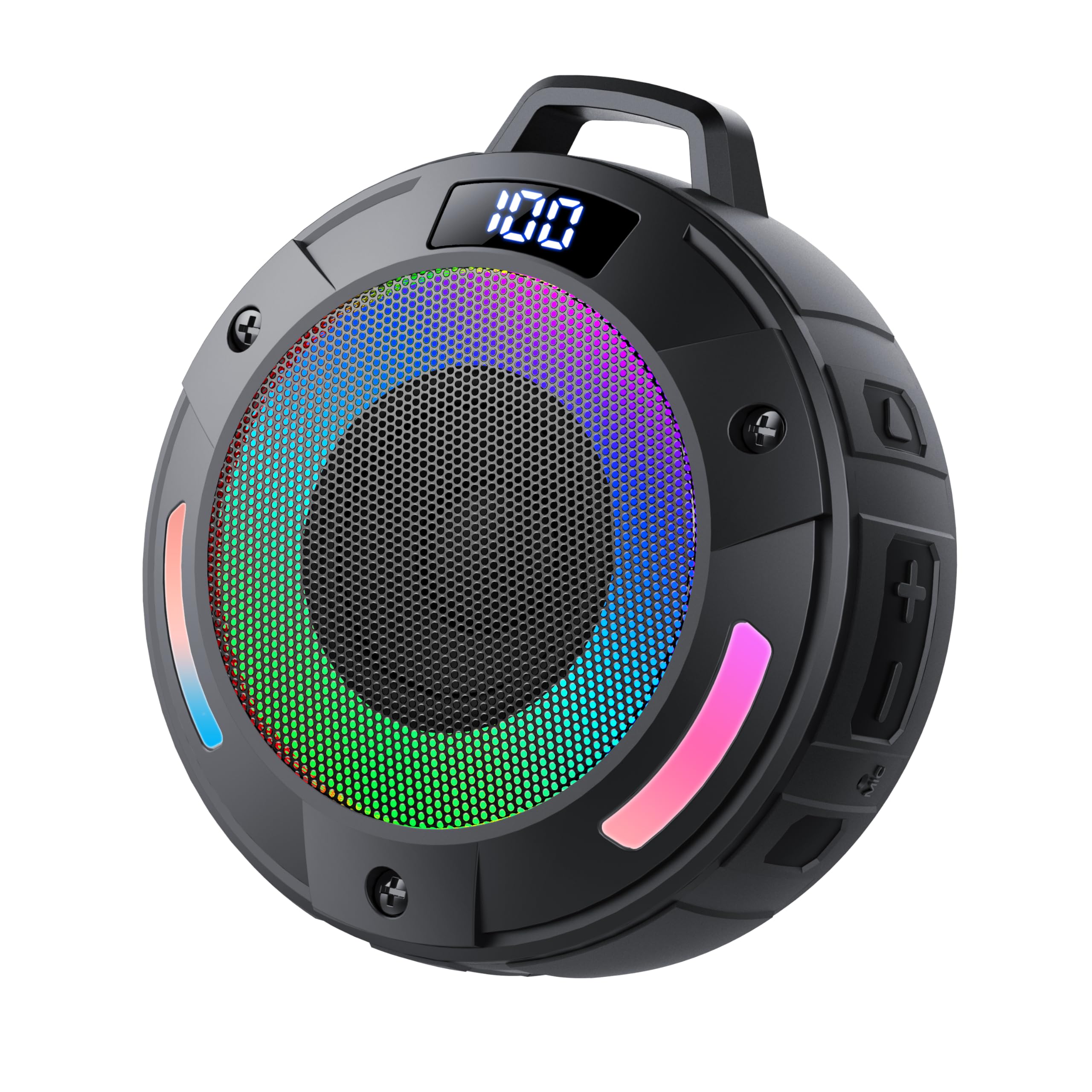 Tragbarer Mini Bluetooth Lautsprecher, Musikbox Bluetooth mit Licht, Kräftiger Klang, IP68 Wasserdicht/Staubdicht, Schwimmfähig, 20h Spielzeit, TWS & TF-Karte, Bluetooth Box für Dusche/Wandern/Reisen