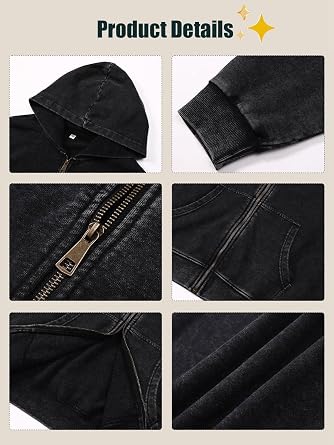 KEEPSHOWING Mens Oversized Sweatshirt Zip Up Hoodie Solid Wash Old Craft Basic Jackets Unisex Heavyweight Casual Sweatshirts