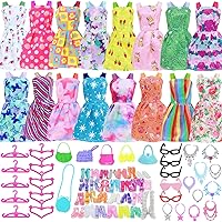 BJDBUS 42PCS Doll Clothes & Accessories Set: 10 Fashion Dresses, Shoes, Glasses, Necklaces, Handbags, Hangers for 11.5 Inch Girl Dolls