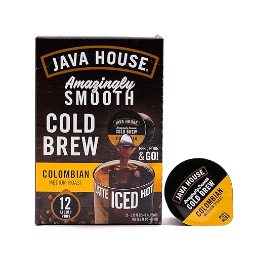Cápsulas de café de preparación fría de una sola porción Java House  Concentrado líquido premium 100% arábica  Tostado colombiano suave y audaz  12