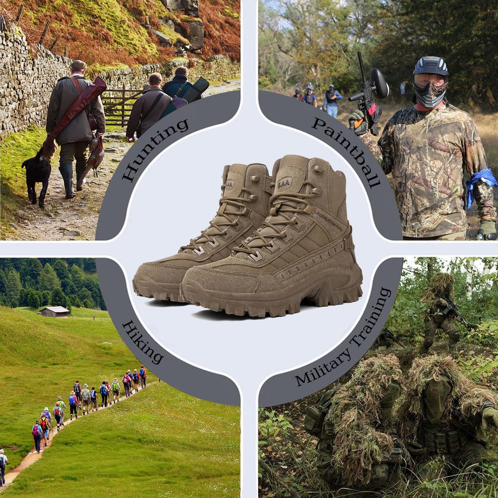 Bottes Tactiques pour Hommes avec Fermeture Éclair Latérale, Bottes de Combat Militaires Imperméables, Bottes de Randonnée et D'extérieur Légères et Confortables