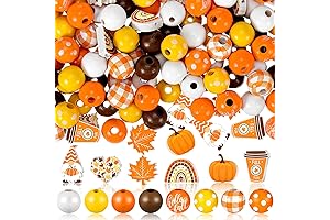 200 Pieces Fall Wooden Beads Thanksgiving Beads Pumpkin Maple Leaf Beads Colorful...