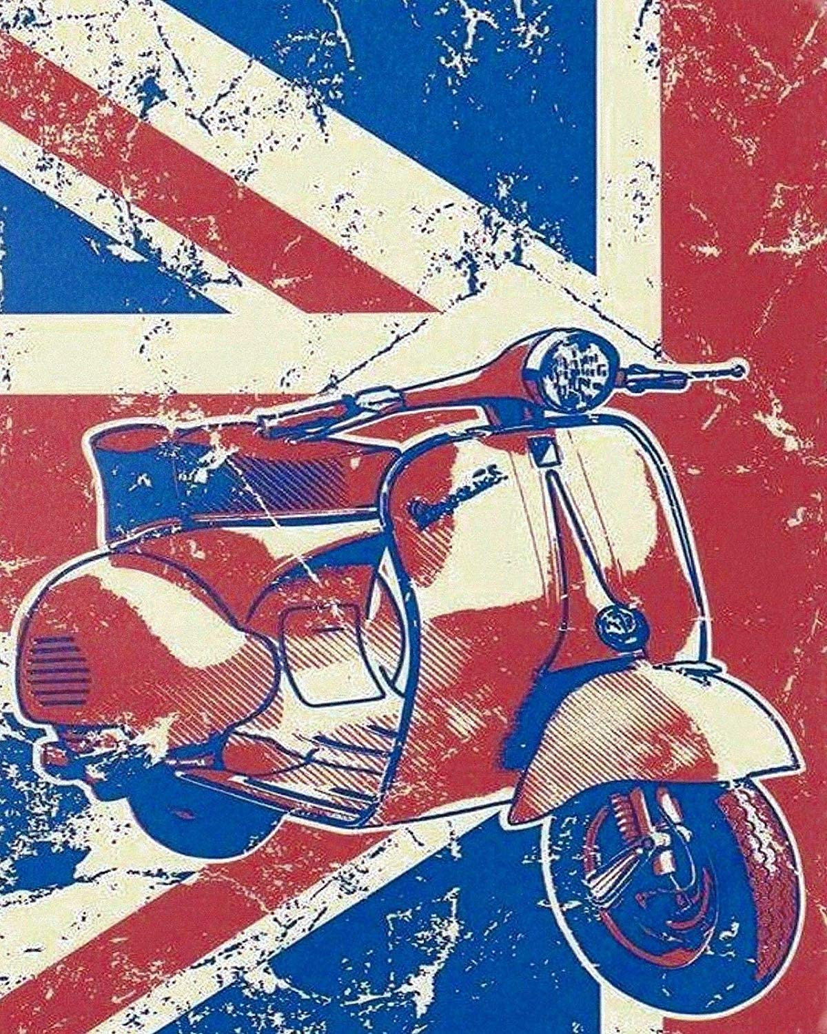 Biopracess Metalpostera27604 Union Jack Flag Vespa Scooter Brighton Mods Metal Plaque Tin Sign N117 Metal Tin Sign 8X12 Inches