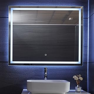 Aquamarin® Specchio Retroilluminato da Bagno - A++, Controllo Tattile, Controluce Bianca Fredda/Calda/Neutra, Antiappanamento, Dimensione a Scelta - Specchio LED Rettangolare, Parete (100 x 80 cm)