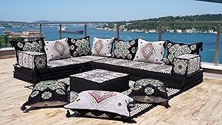 Gray Arabic Sofa, Bohemian Pallet Sectional Sofas, L Shape Corner Seating Sets, Pallet Sofas, Floor Cushions, Futon Sofa Covers (L Sofa + Rug + Ottoman)