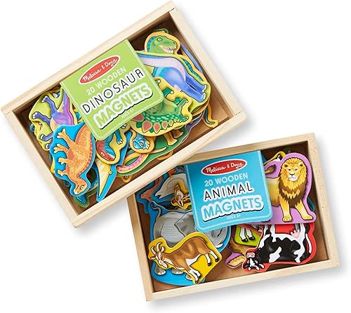 Melissa & Doug Juego de imanes de madera - Animales y dinosaurios con 40 imanes de madera