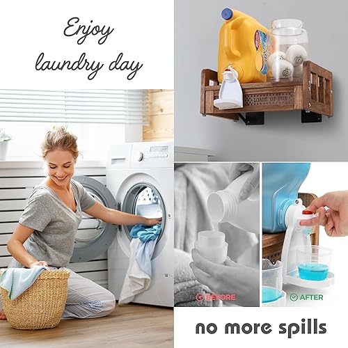 Miniatura 4 de Besuerte Soporte de detergente líquido de madera, dispensador de detergente para lavandería, estación de lavandería colgante de granja, soporte de