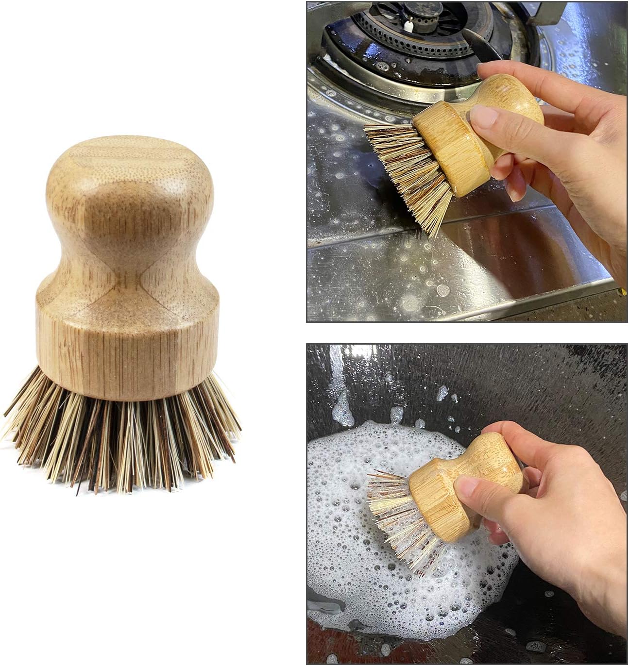 Blасk Frіdау - 70% оƒƒ AUEAR, Natural Bamboo Dish Scrub Brush Cleaning Brush Pot Scrubber Brushes Coconut Bristles for Cast Iron Skillet Pots Pans (2-Pack, Deep Color)