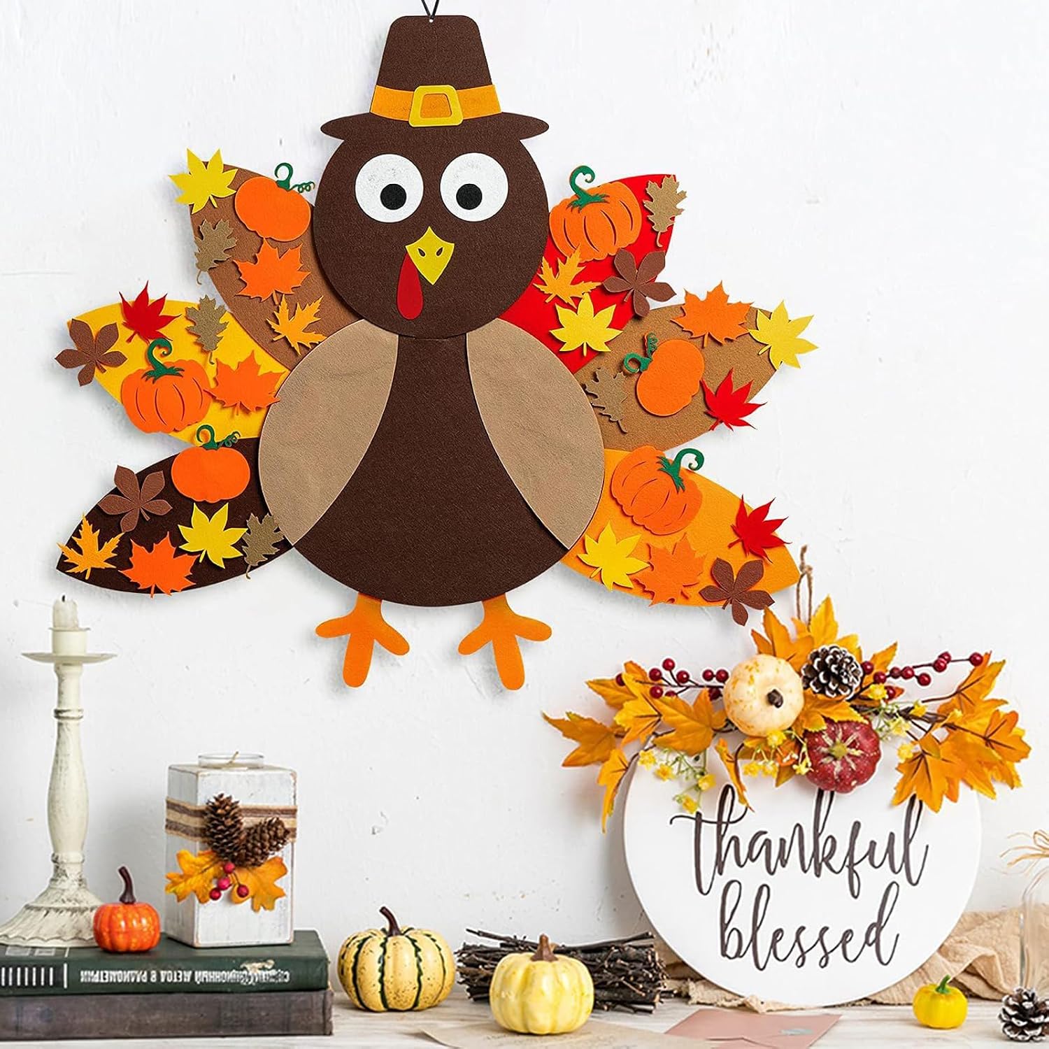 Dkomekii DIY Thanksgiving Felt Turkey Hanging Decor for Kids Felt Crafts and Kits Adhesive Ornaments Thansgiving Party Favor Decorations Indoors Outdoors image 4
