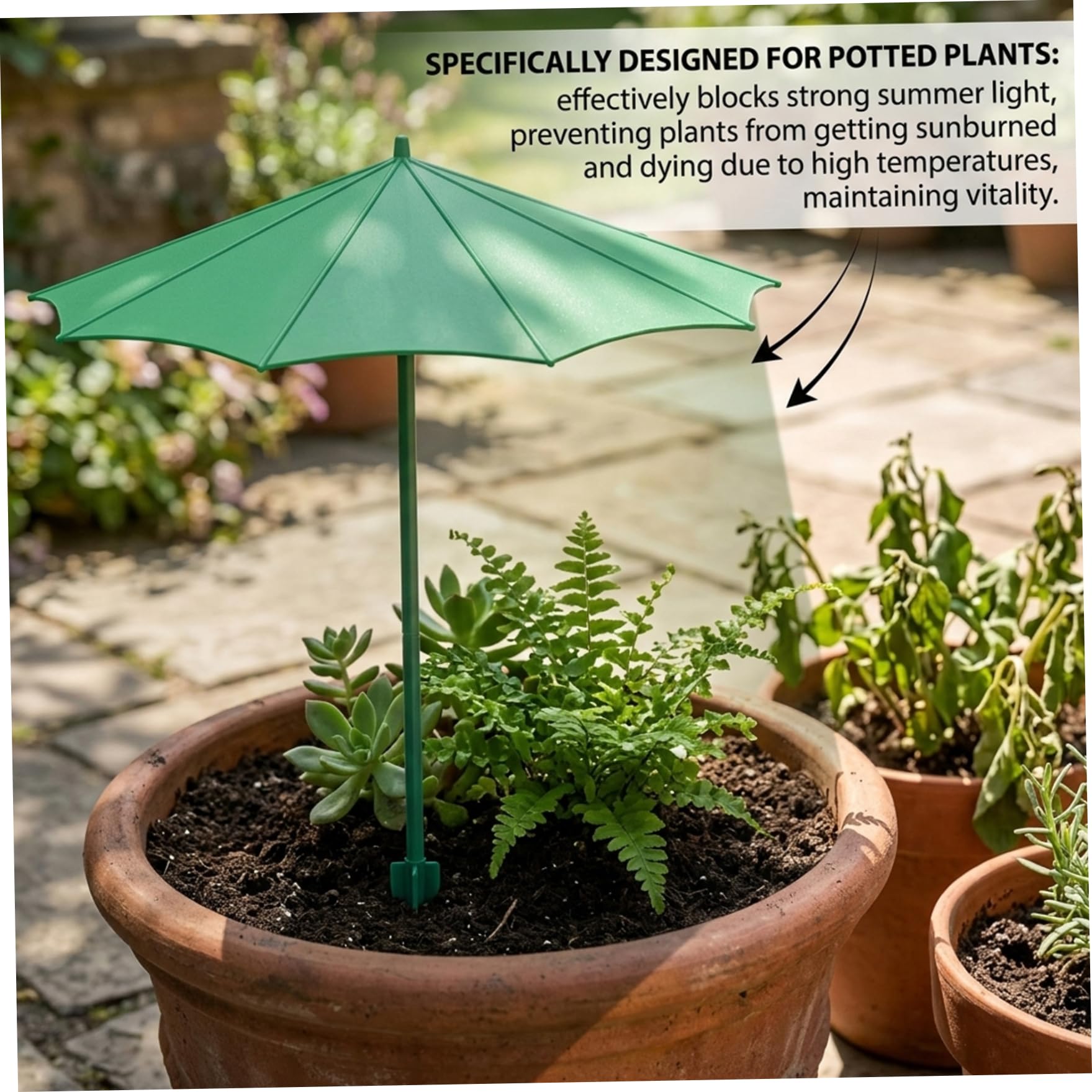 Lot de 5 parasols de jardin pour plantes, 44 cm hauteur, pour plantes d'extérieur, avec piquets en fibre verre, protection en tissu d'ombrage facile à installer