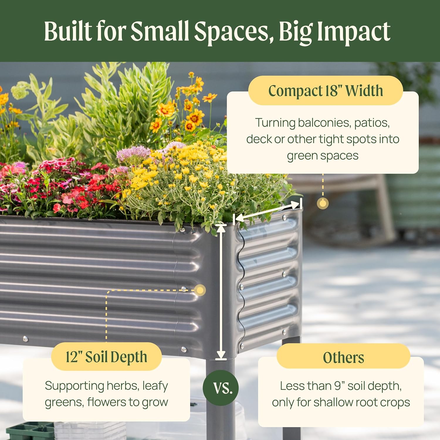 Elevated Raised Garden Bed- Slim Series, 1.5' x 3.5' Outdoor Planters Boxes with Legs & Storage Rack for Patio, 500 Lbs Weight Capacity, Raised Beds for Gardening Herbs Vegetables Flowers, Pearl White