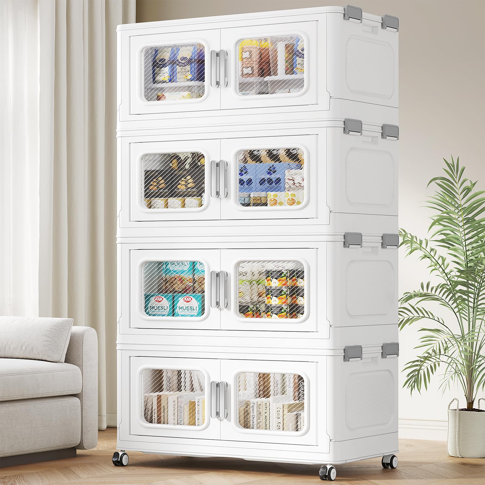 BROVIEW 600 Qt Extra Large Stackable Storage Bin with Lids, 4 Pack White