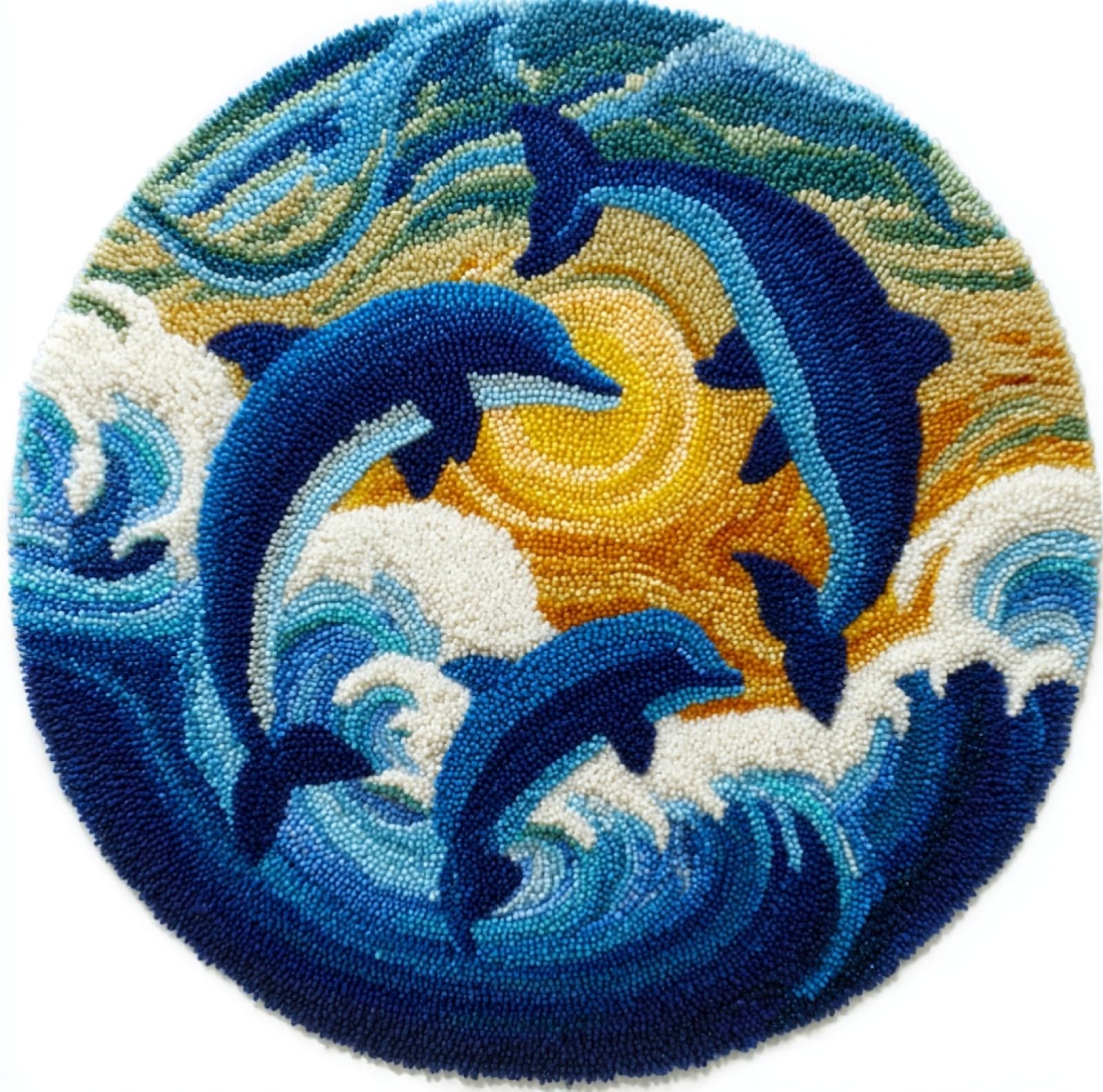 Wallustrioaw 004 Diy Carpet Latch Hook Kits,Animal Dolphin,Latch Hook Rug Kits For Adults Beginners Diy Needlework Crocheting Rug Home Decor,50X50cm