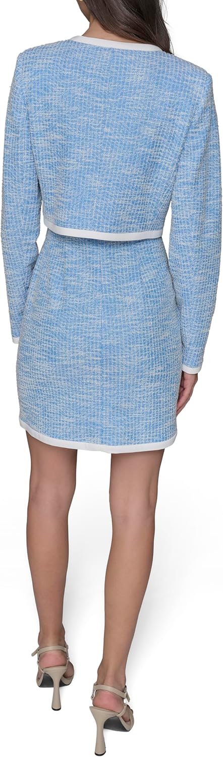 Karl Lagerfeld Womens White Lined Tweed Long Sleeve Cropped Jacket - Image 4