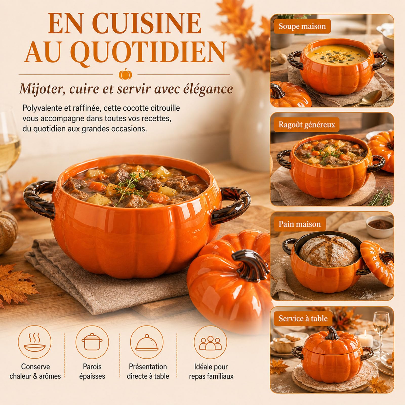 Cocotte Citrouille Marmite Citrouilles Cocotte Fonte Citrouille，Jaune：M