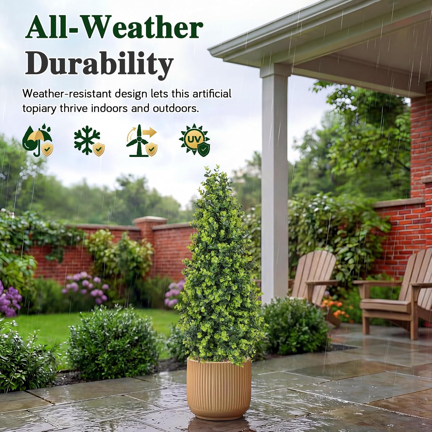 3ft Artificial Topiary Trees with Ground Spike Set of 2 36" Outdoor Faux Plants Realistic Fake Bushes Lifelike Shrubs Decorations for Outdoor Indoor Front Porch Garden (Green, 36in)