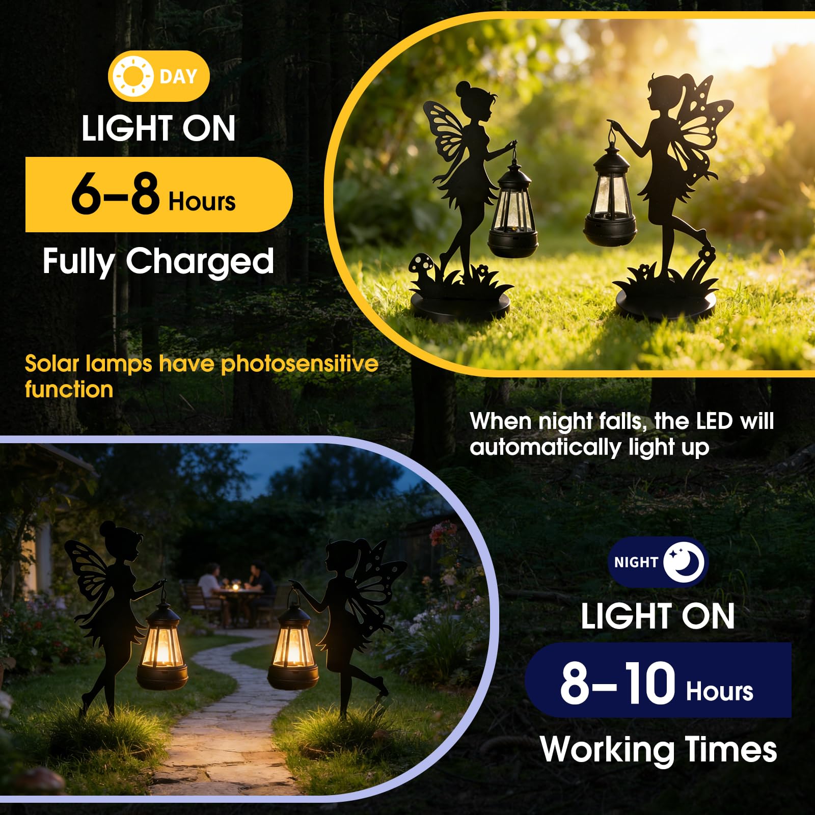 2 pezzi in metallo fata luce solare decorazione per esterni, statua di ferro, decorazione da giardino grande 30 cm con luci a energia solare, statua da giardino impermeabile, decorazioni per