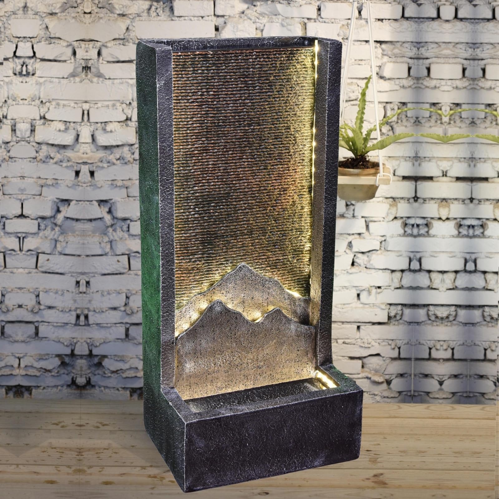 Zen Light SCFR21MM Außen- und Innenbrunnen Wasserwand Relief Mountain, 46cm x 35cm x 100cm, Schwarz