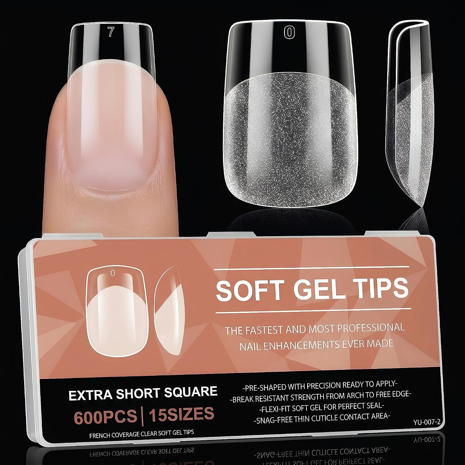 600PCS Short Square Nail Tips, 15 Sizes Clear Fake Nails, Half Matte Full Cover Pre-Shaped Soft Gel Nail Tips | Acrylic Press on Nails for Extension, Beginners and Professional Salon