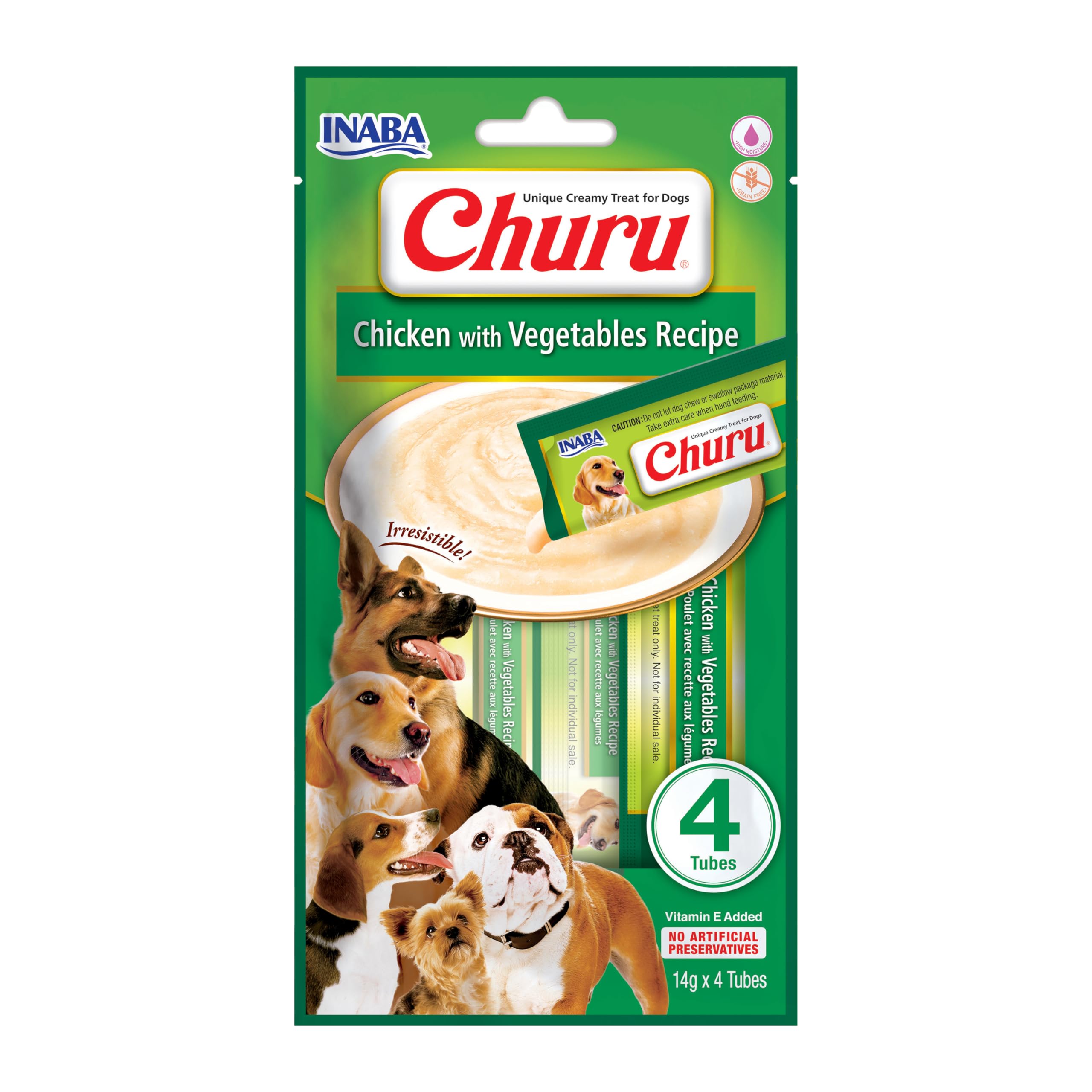 Churu Sticks by INABA Dog Treat - Chicken & Vegetables Flavour (4 x 14g) / Soft & Creamy, Delicious & Healthy Snack, Food Topper, Pill Assist, Training Treat, Natural, Grain Free