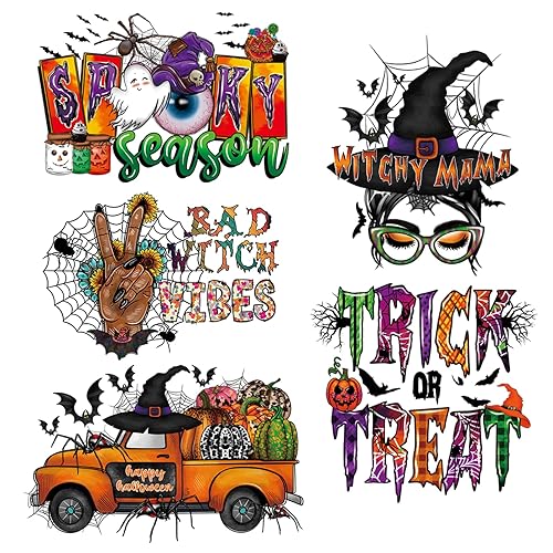Transferencias para planchar para camisas, calcomanías de transferencia de calor de Halloween, parches para planchar con telaraña, murciélagos,