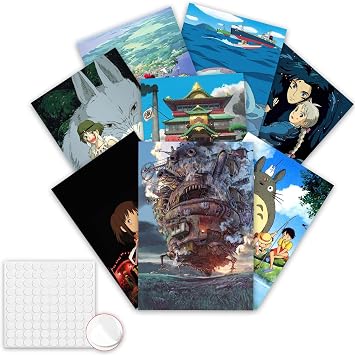 Pounchi Japanese Anime Posters 8 Pcs with Glue Dots 11.2" x 16.5" Cartoon HD Printing Poster Unframed Version for Room Bedroom Club Wall Art Decor for Teens