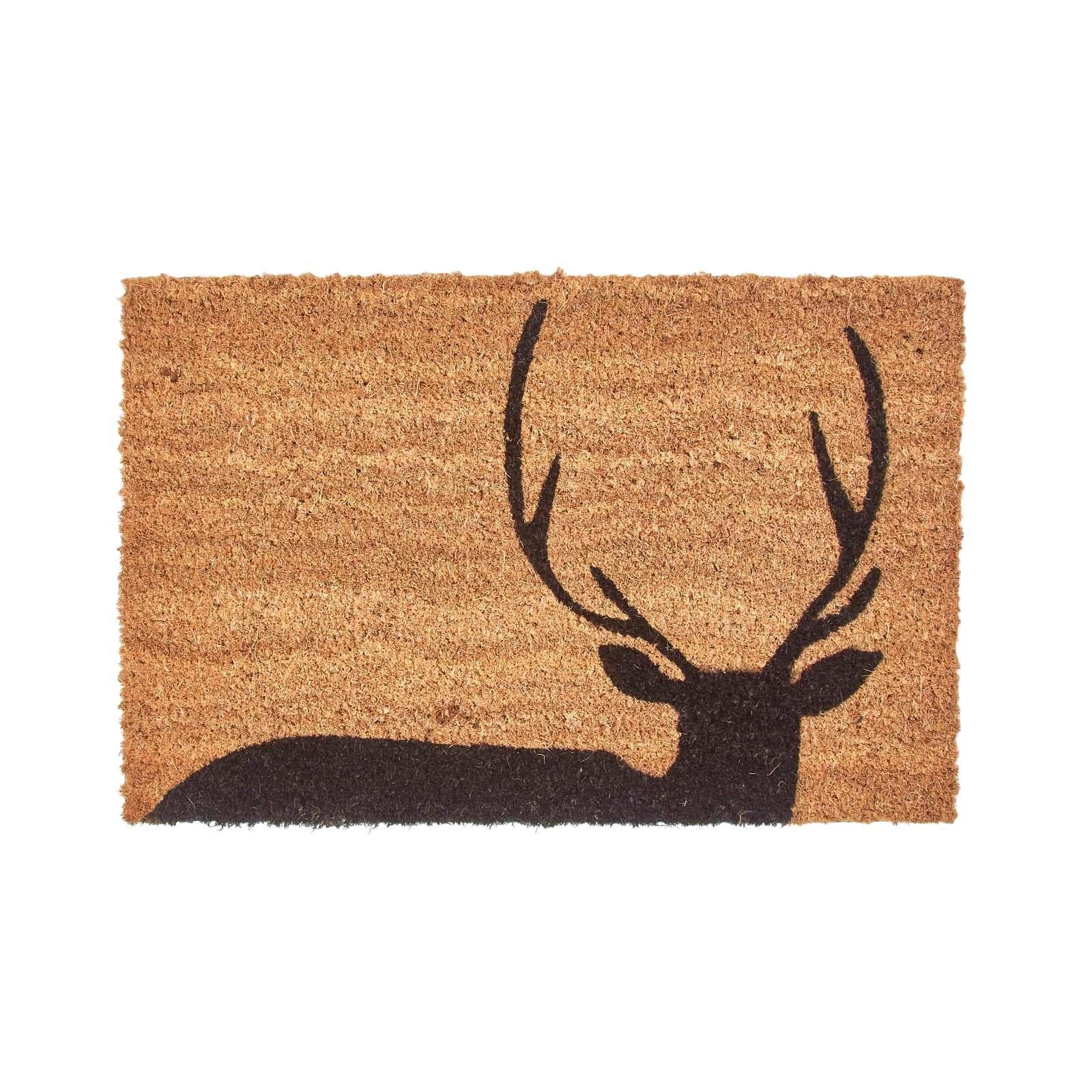 Paillasson fibres de coco brosse grattante et revers antidérapant Homescapes cerf