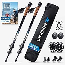 NORDMUT Telescopic Hiking Poles, Nordic Walking Poles for Men and Women, Ultralight Trekking Poles with Rubber Buffer Set, Adjustable with Real Cork Handle
