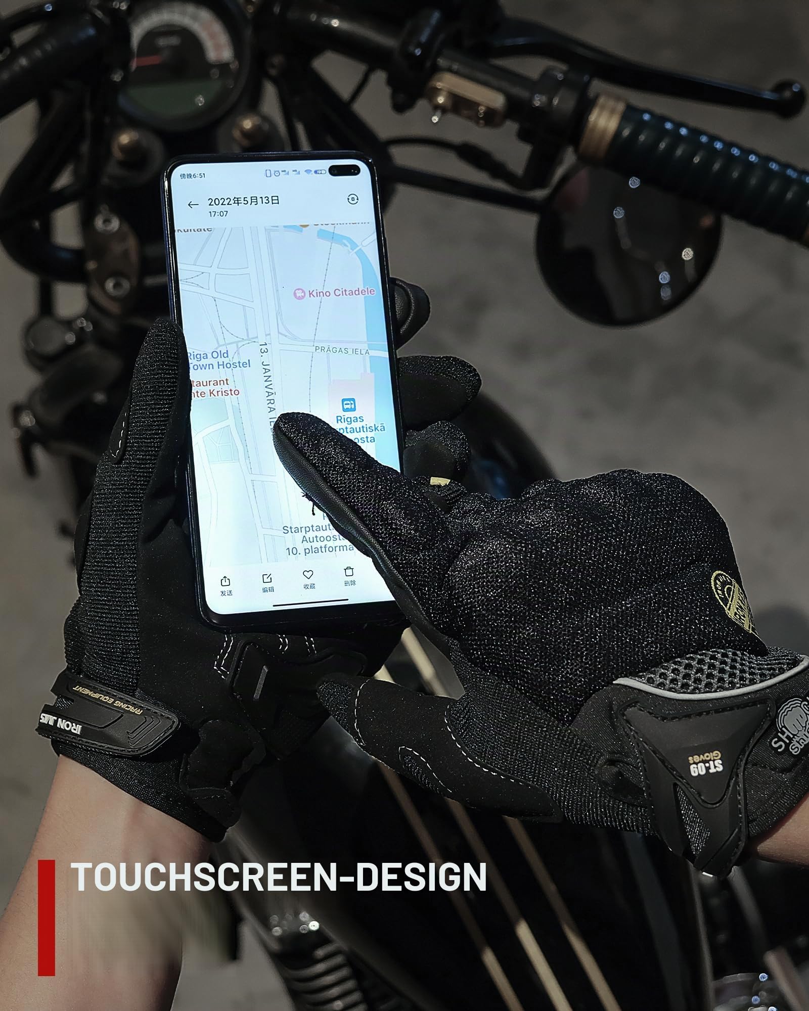 BORLENI Motorradhandschuhe Herren Sommer Motorrad Handschuhe atmungsaktive Vollfinger-Motorradhandschuhe Touchscreen Knöchelhandschuhe