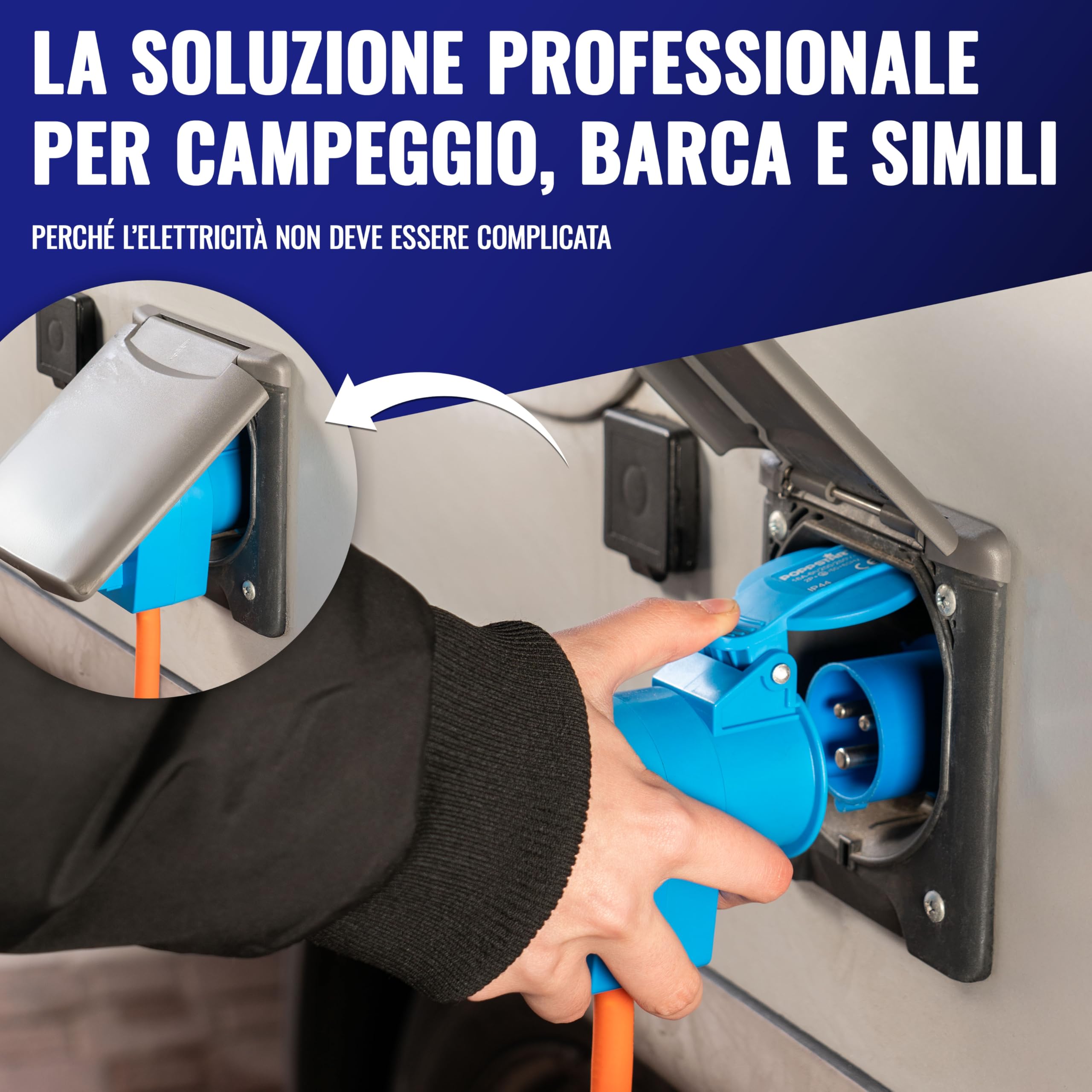 Poppstar Cavo di prolunga CEE da campeggio 25 m con Schuko (spina CEE 3 poli su presa CEE + presa di protezione tipo F), 230V/16A, IP44, H07RN-F 3G2.5