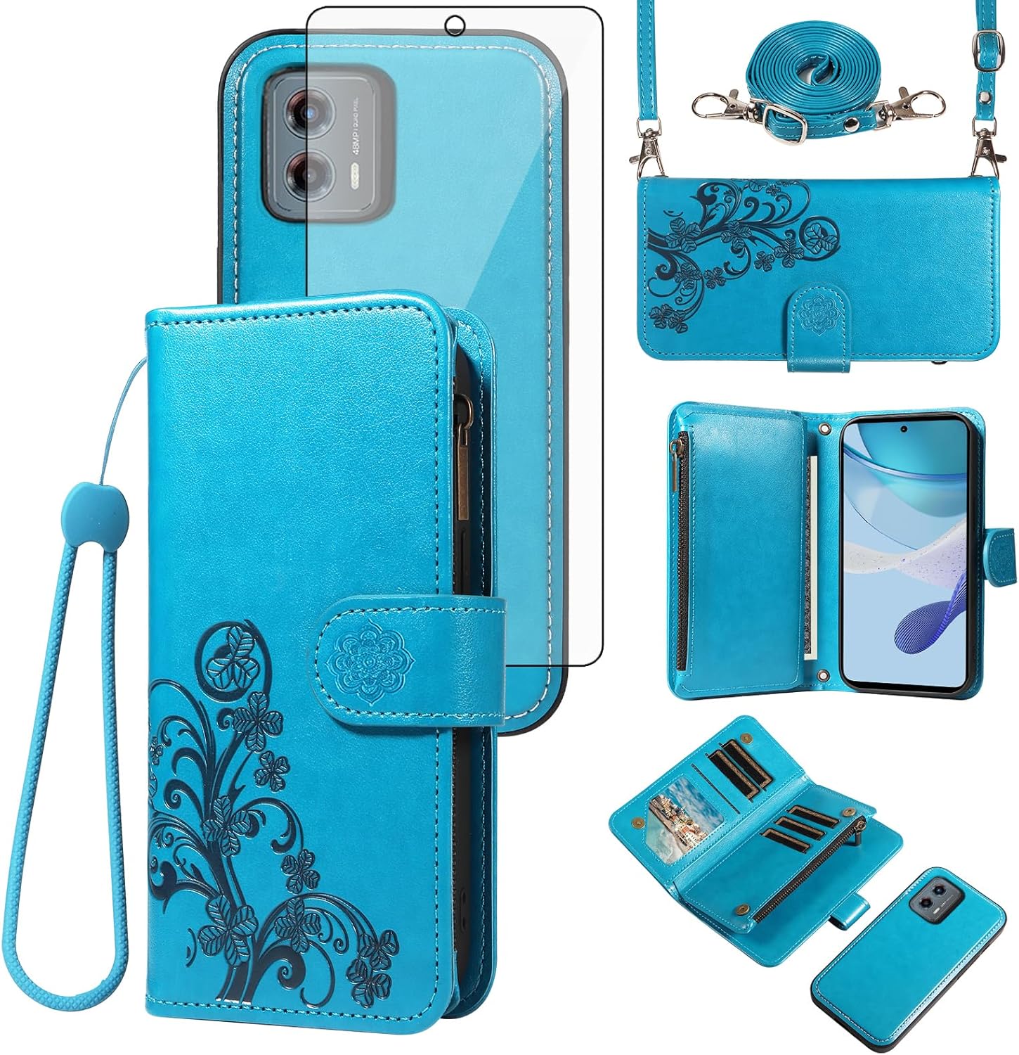 Motorola Moto G 5G 2023 用 Asuwish 携帯電話ケース ジッパーウォレット 磁気着脱可能セルカバー 強化