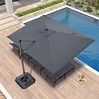 PURPLELEAF 9' x 11.5' Grey Cantilever Patio Umbrella - Offset Rectangle Umbrella with 360° Rotation, Aluminum Frame for Deck Pool Garden