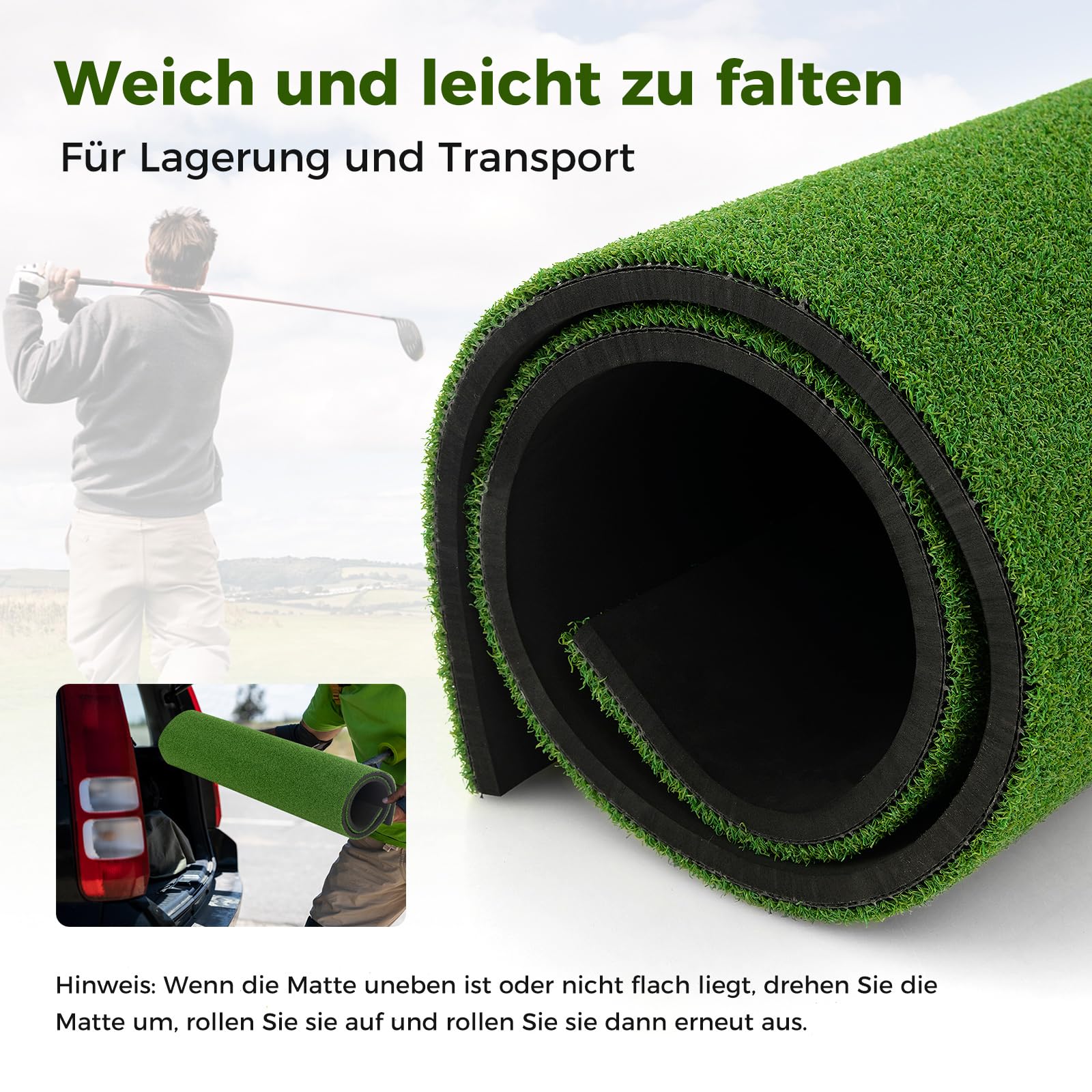 COSTWAY Golf Abschlagmatte, Golf Übungsmatte inkl. 2 Gummi-Tees und 2 Ausrichtungsstäbe, Golfmatte mit 6 Abschlagpositionen, für Indoor und Outdoor