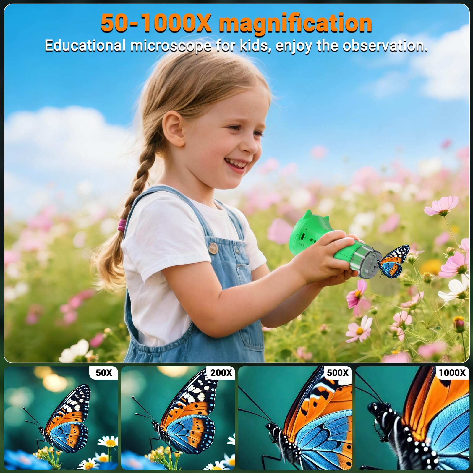 Mikroskop für Kinder, 1000X Tragbares Handmikroskop mit 2.4'' Bildschirm, Digitales Tragbares Taschen Mikroskop, Weihnachten Geburtstag Geschenke für Kinder ab 3 Jahren