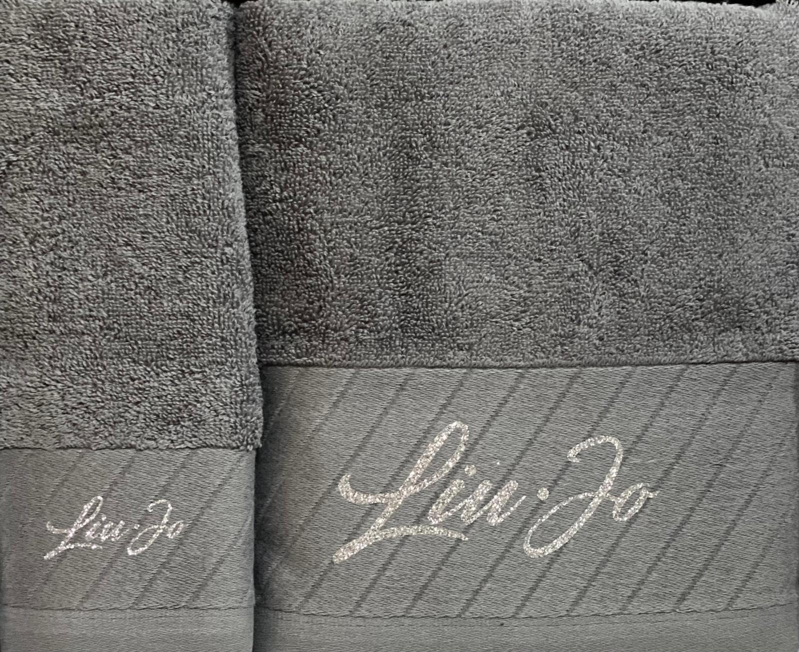 Liu Jo Set asciugamano in spugna viso più ospite 1+1 Diagonal con logo cotone (Cotone, Grigio)