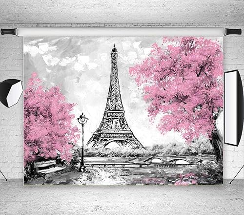 Miniatura 2 de Telones de fondo de la Torre Eiffel de París de 9 x 6 pies para fotografía, flores rosas, árboles, amantes de la foto, accesorios de estudio de boda,