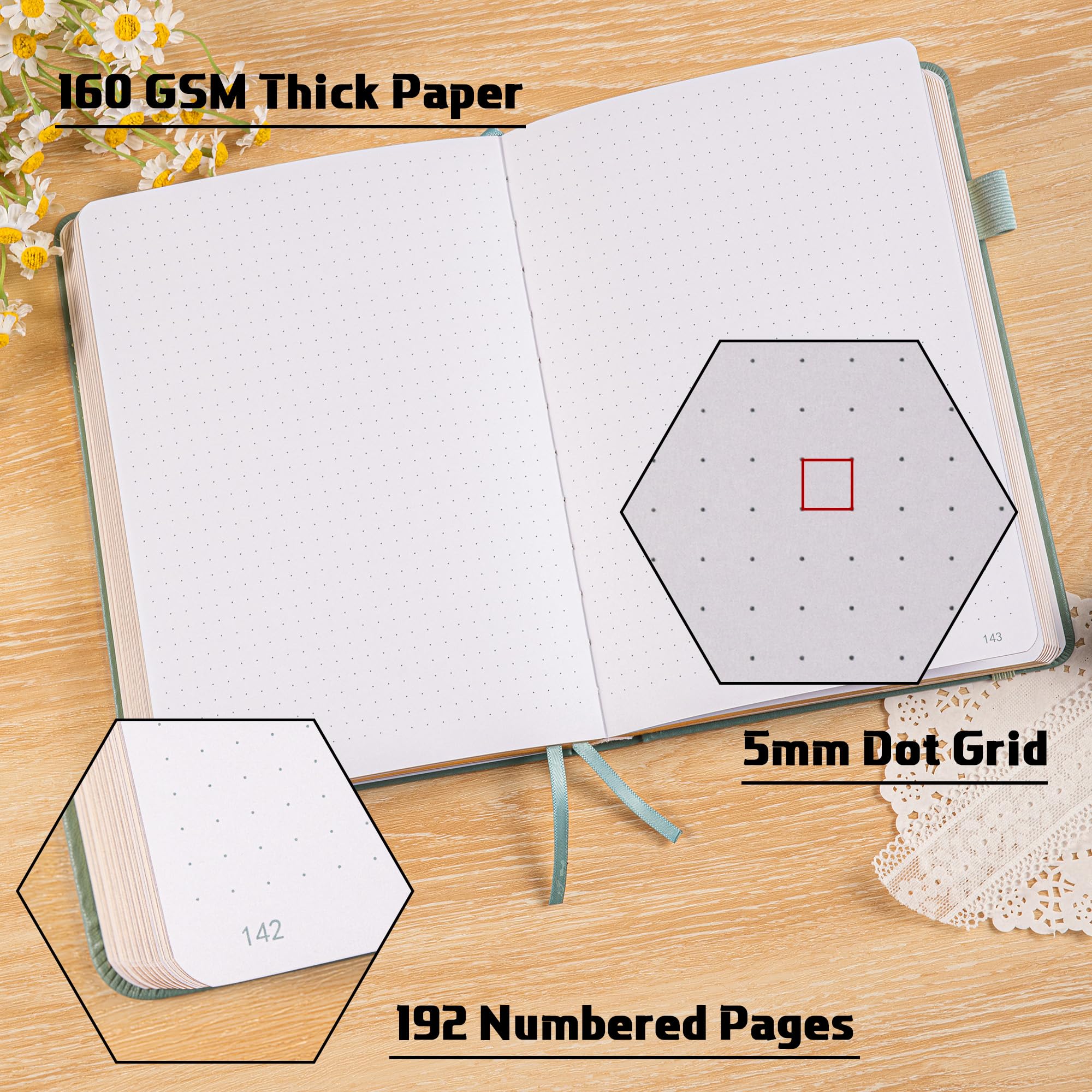 Quaderno Bullet Journal A5 - Carta 160 G/m², Copertina Rigida, Punti - Foto 10