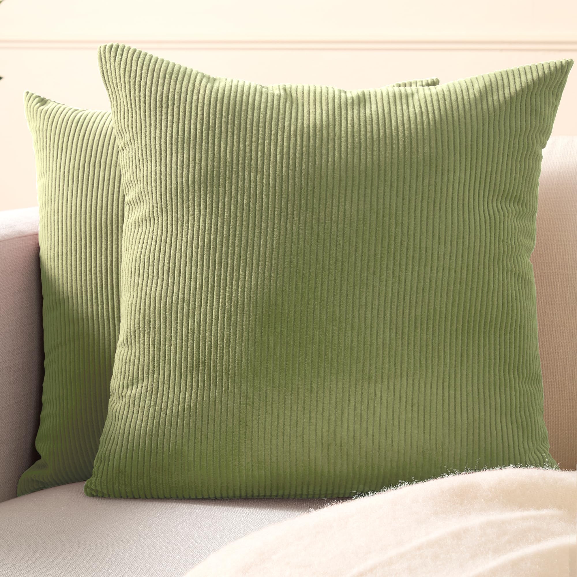 Encasa XO Corduroy Cushion Covers 45x45 cm, Set of 2 Soft Textured Striped Boho Pillow Covers | Decorative and Cozy Cushion Cases For Home Decor For Sofa Living Room Couch Bed, Sage — image 1