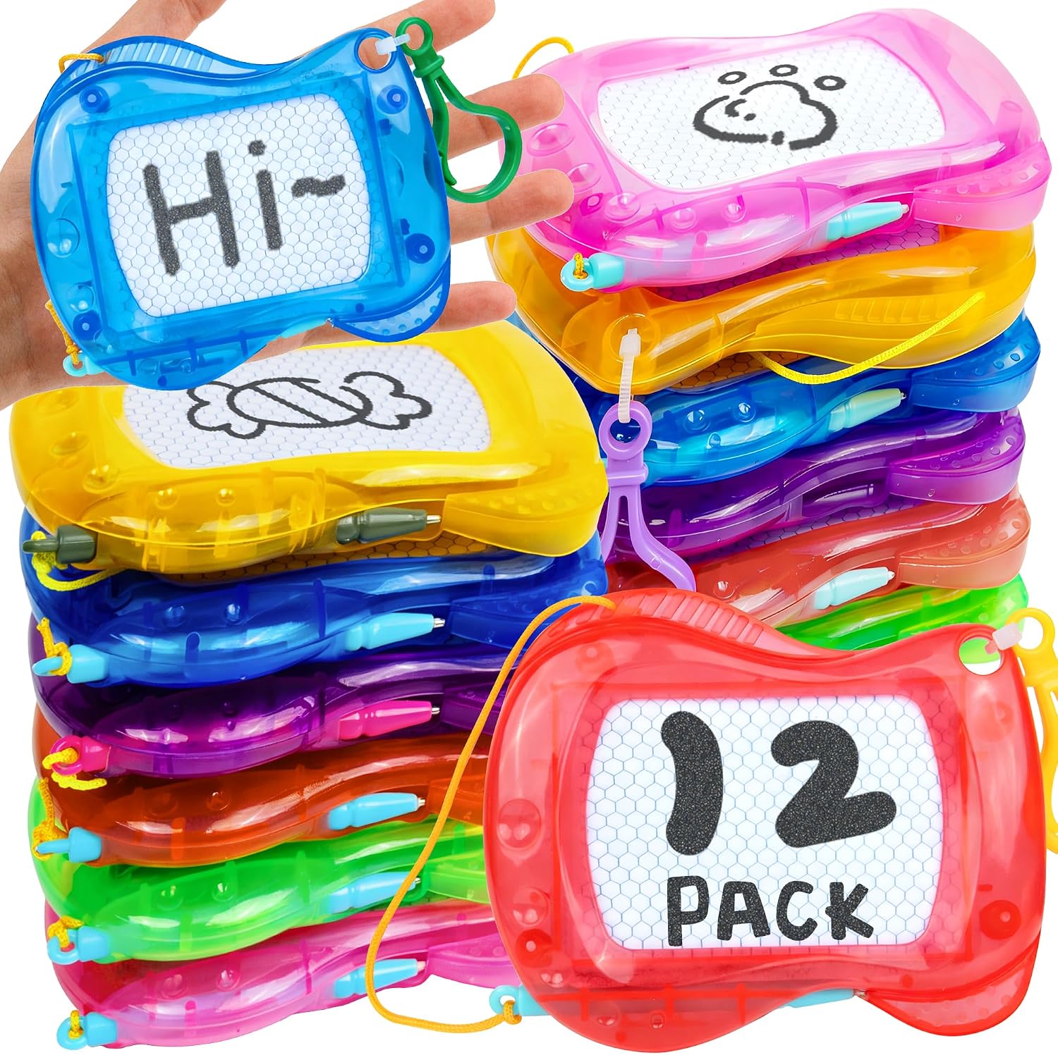 12 Pack Mini Magnetic Drawing Board for Kids, Portable Small Doodle Pad Toy Bulk, 6 Colors Kids Magnetic Drawing Erasable Sketch Pad for Goodie Bag Fillers, Activity Gift & Classroom Party Favors