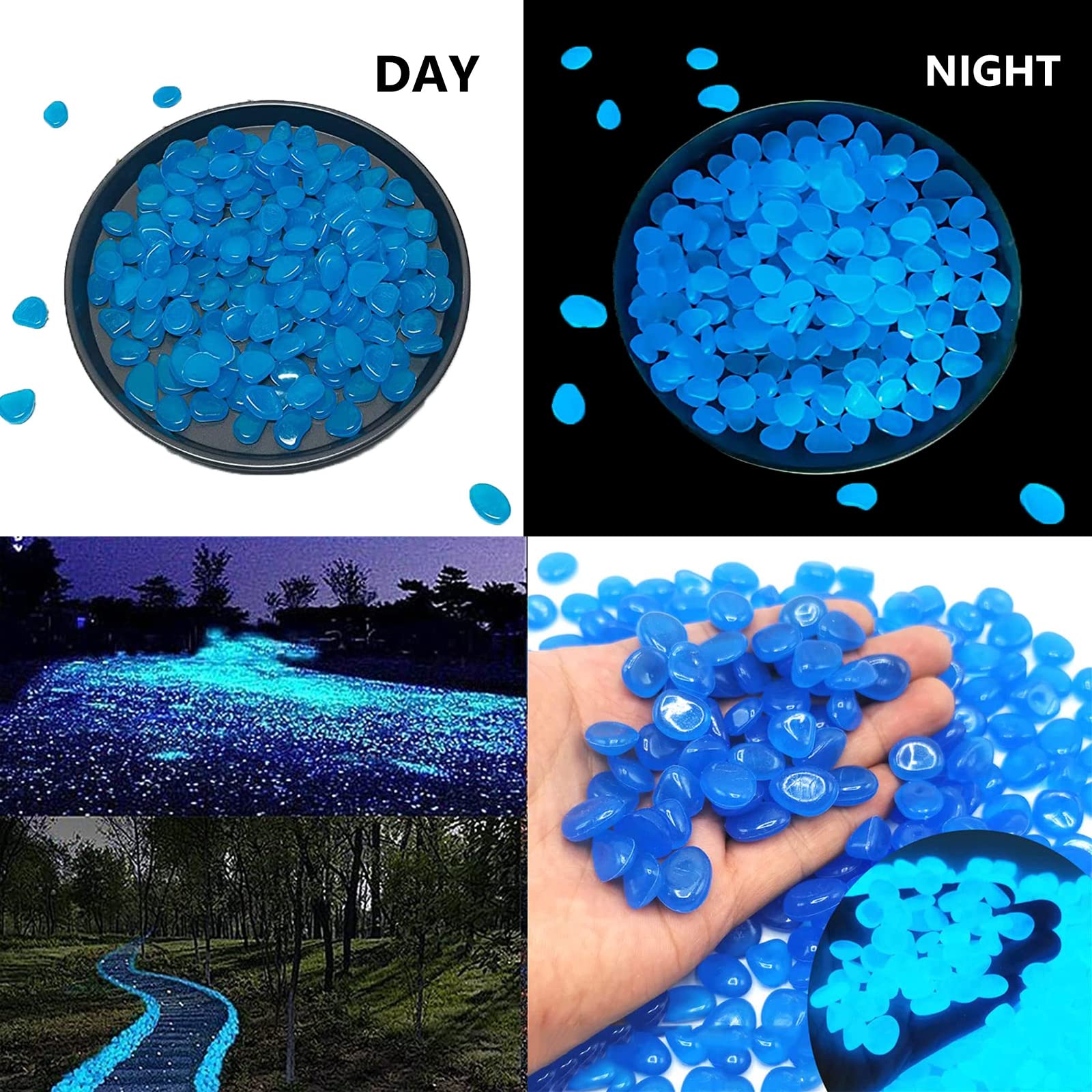 300 Pierres Lumineuses Blanches 14×11 Mm – Galets Fluorescents Résine Pour Jardin, Aquarium, Allées – Brillent Dans Le Noir Toute La Nuit